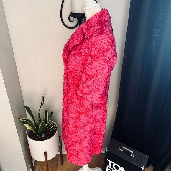 MOSCHINO COUTURE Long Faux Teddy Fur Jacket, Italian, FUCHSIA, Size 4, NWT - Picture 5 of 13